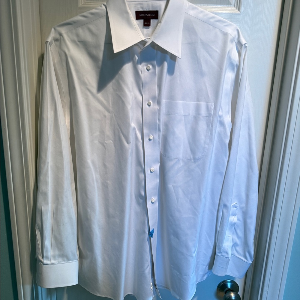 Nordstrom Men's 16 1/2 33" Button Down Shirt White Regular Fit Long Sleeve